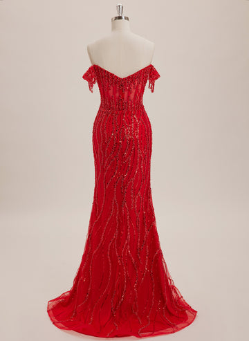 Trumpet/Mermaid Off the Shoulder Sweep Train Sequin Maxi Dresses With Sequins